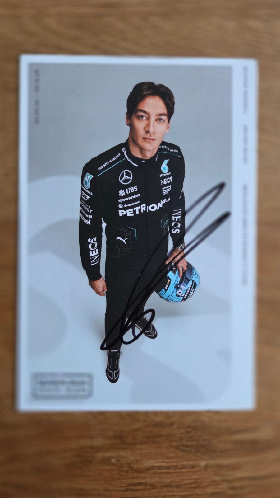 Gesigneerde George Russell Mercedes F1 kaart, Ophalen of Verzenden, Zo goed als nieuw, Formule 1