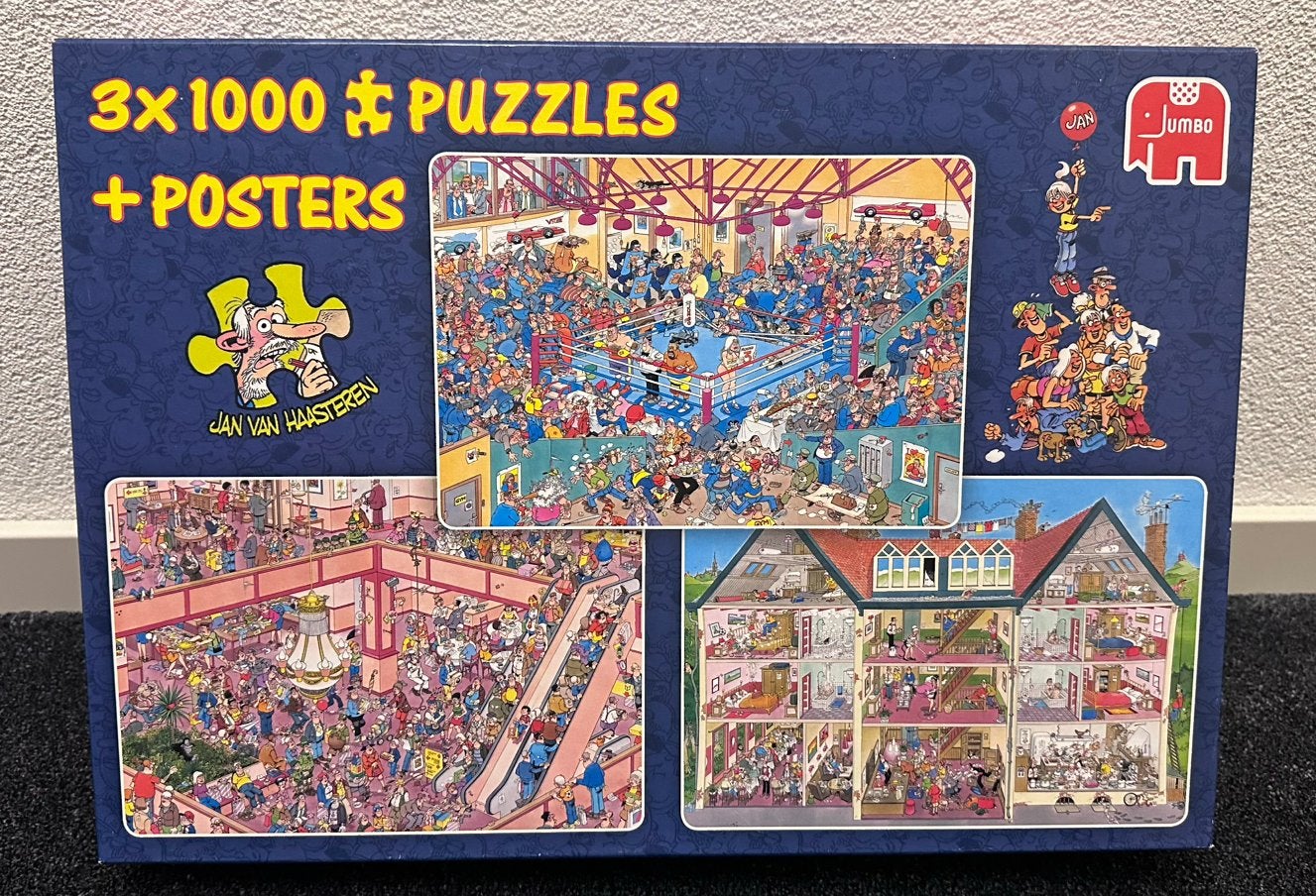 Jan van Haasteren 3x1000 BOKSWEDSRTIJD, UITVERKOOP & HOTEL, Ophalen of Verzenden, 500 t/m 1500 stukjes, Zo goed als nieuw, Legpuzzel