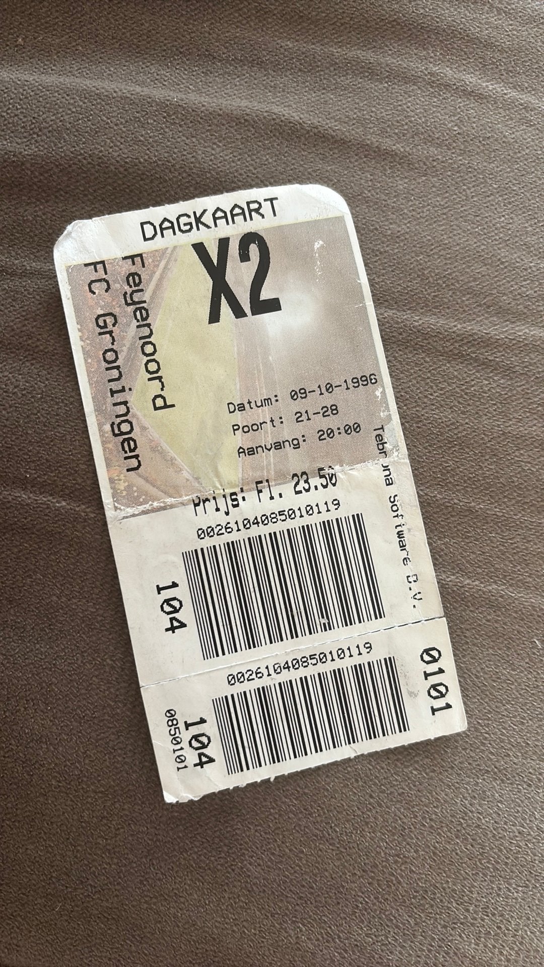 Oud stadionticket Feyenoord groningen 1996, Ophalen of Verzenden, Feyenoord