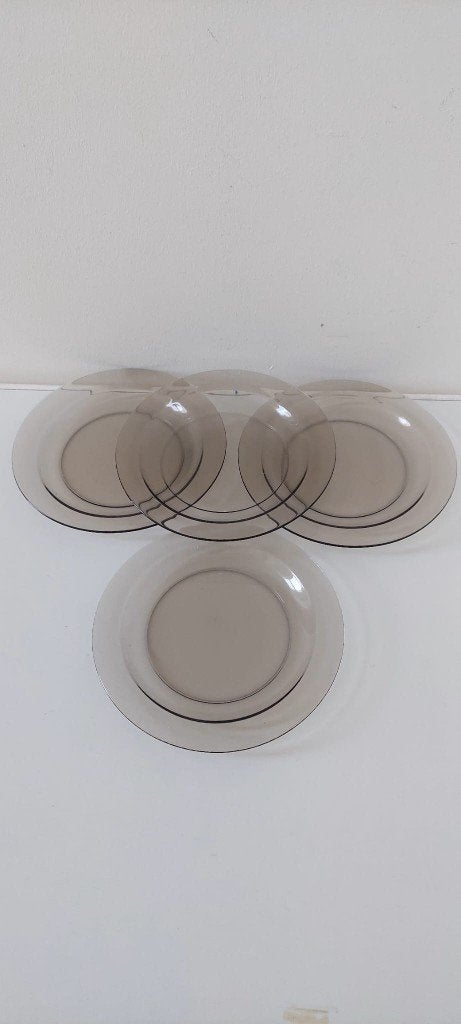 Vintage rookglas ontbijt borden Set van 4 – Retro 70s, Eu, Eu, Ophalen of Verzenden, Bord(en)