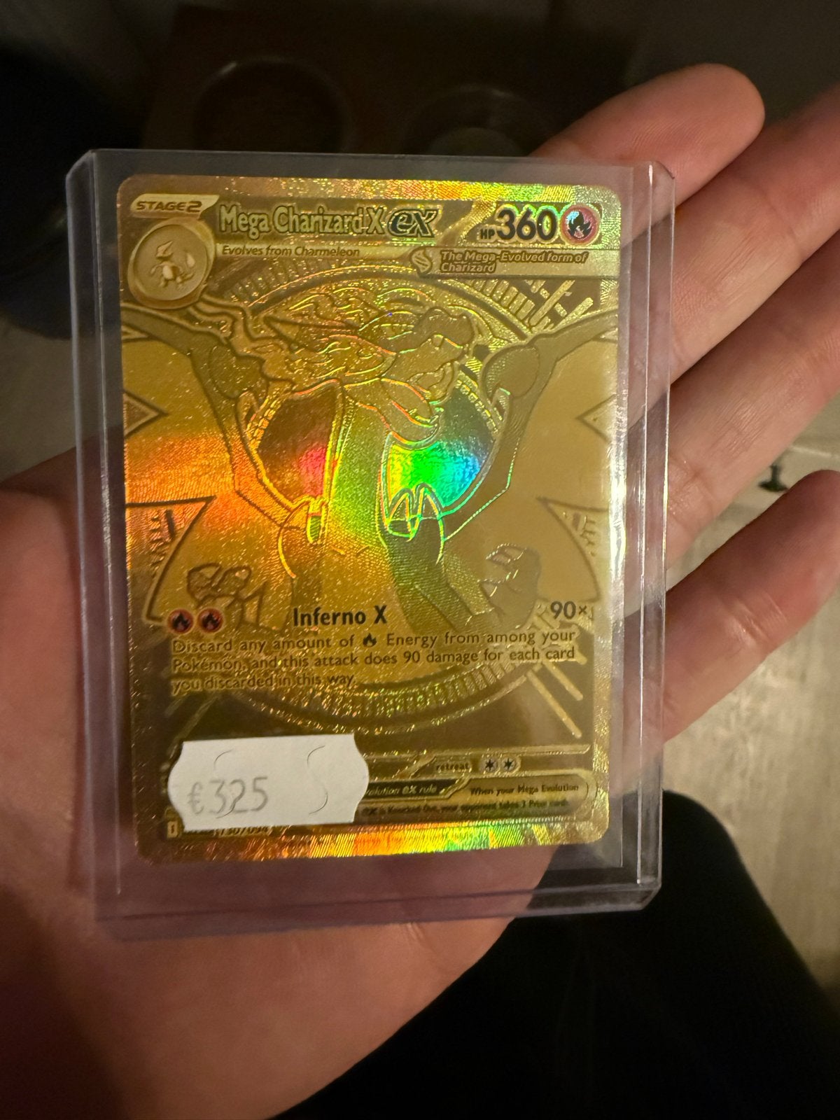 Mega Charizard X EX Gouden Pokémon Kaart, Ophalen of Verzenden, Zo goed als nieuw, Losse kaart, Foil