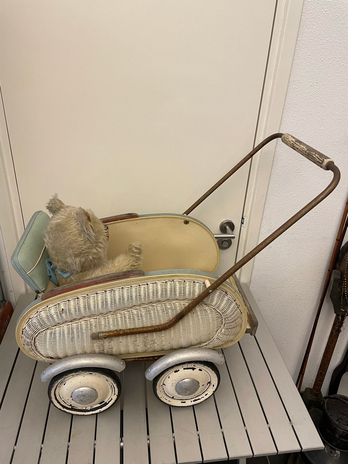 Vintage Rieten Kinderbuggy Jaren '40 Speelgoed, Kinderen en Baby's, Speelgoed | Overig, Gebruikt, Jongen of Meisje, Ophalen of Verzenden