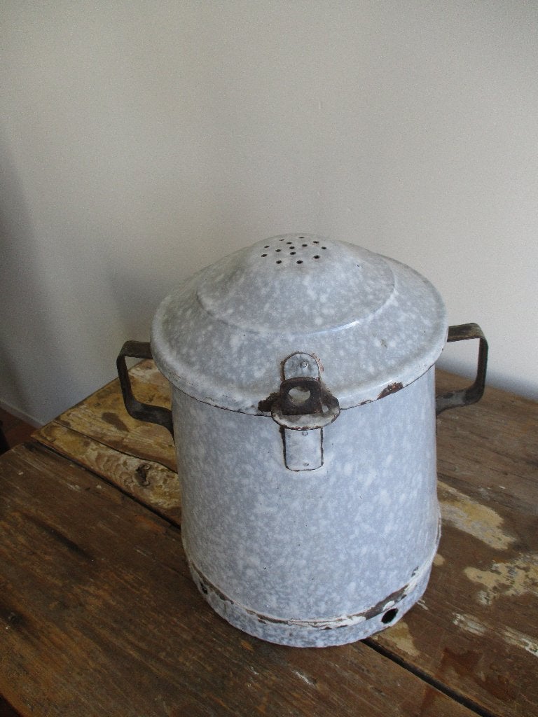 emaille brocante reuzelpot grijs gewolkt, Ophalen of Verzenden