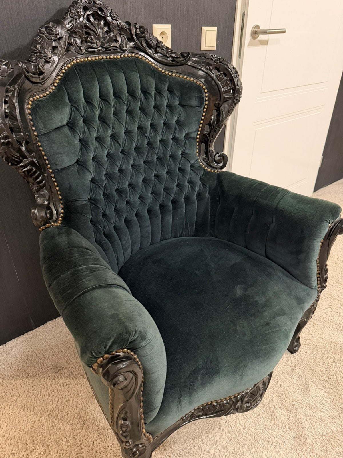 Grote barok fauteuil zwart, Ophalen, Gebruikt, Zwart, Eén