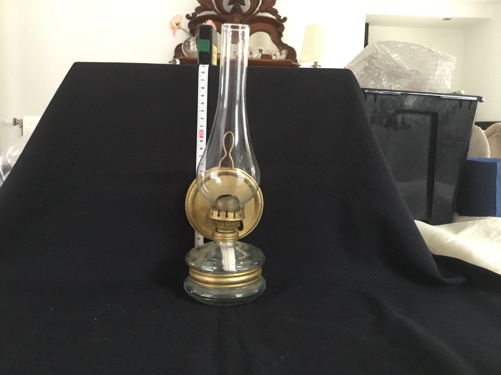 Vintage olielamp - Glas en messing, Antiek en Kunst, Ophalen of Verzenden