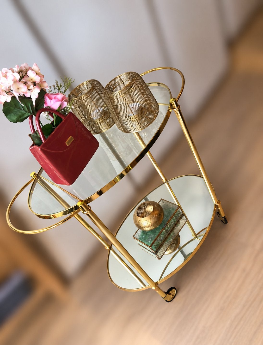 Gouden butler tray, Ophalen, Zo goed als nieuw, Metaal, Verrijdbaar