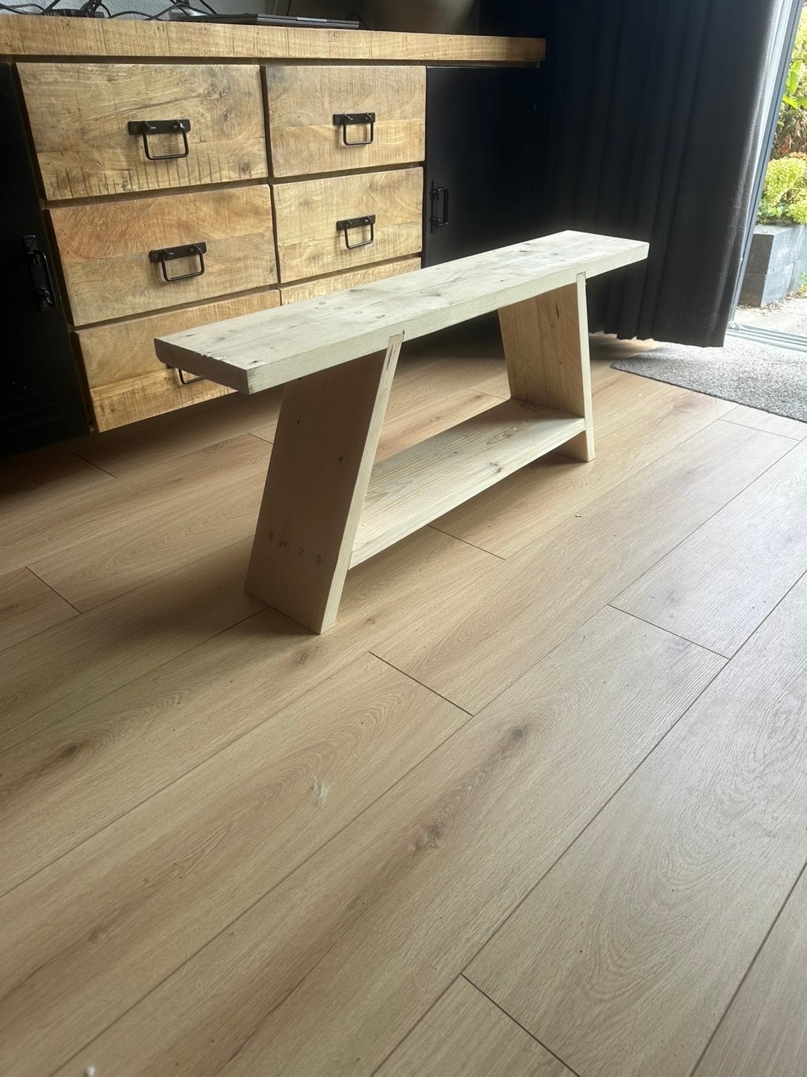 Houten bankje steigerhout, Ophalen, Overige kleuren, Zo goed als nieuw, Eén