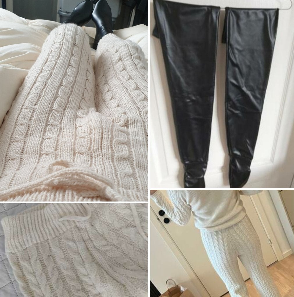 Heel mooi gebreid huispak gecombineerd met zwarte pu sokken, Verzenden, Nieuw, Maat 42/44 (L), Wit