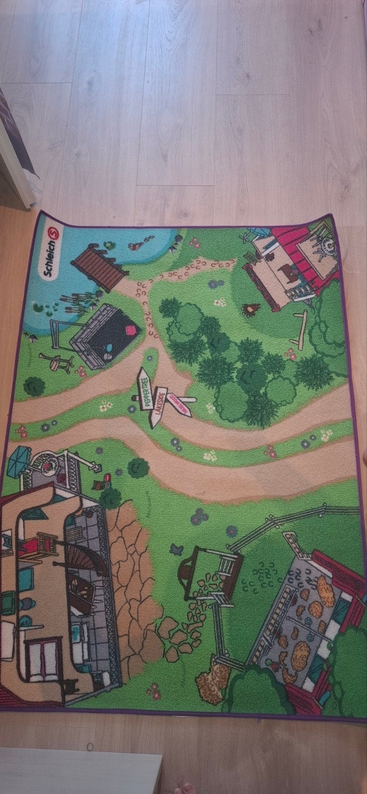 Schleich speelkleed met boerderij en paarden thema, Ophalen of Verzenden, Gebruikt