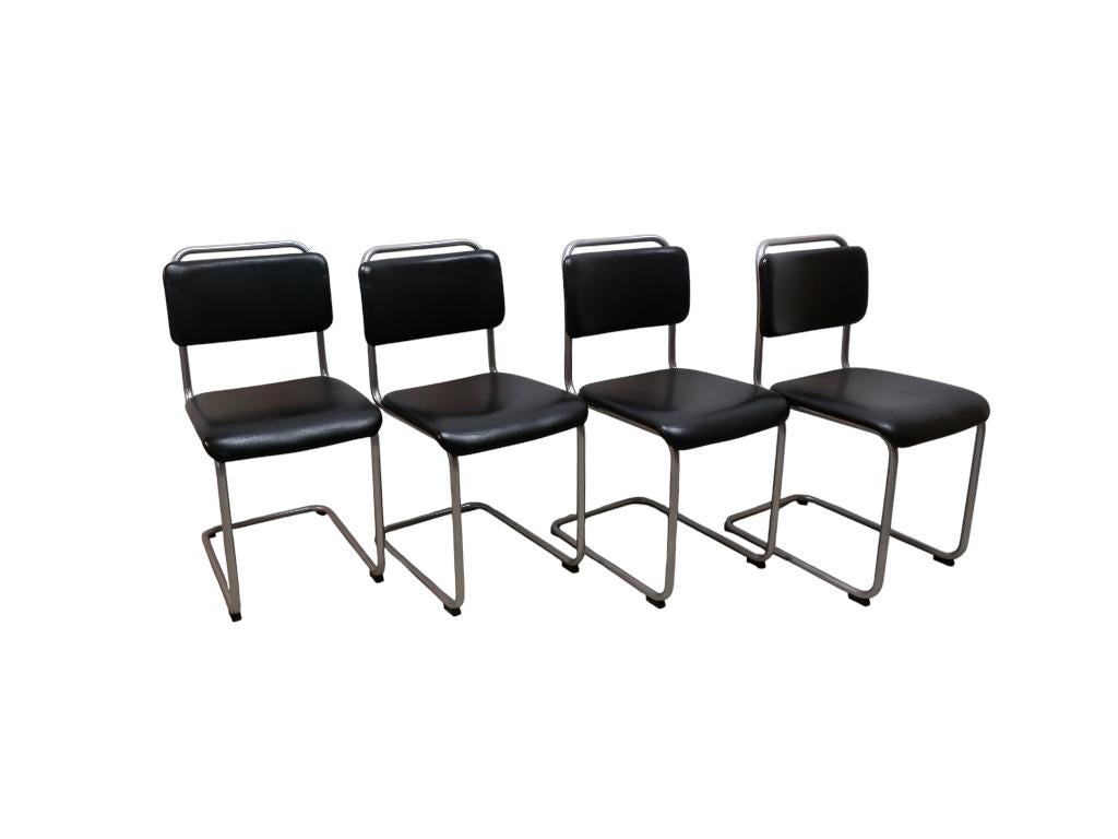 Set van 4 Gispen 101 slede stoelen, Huis en Inrichting, Stoelen, Ophalen, Gebruikt, Zwart, Rijksstraatweg 37 Wilp