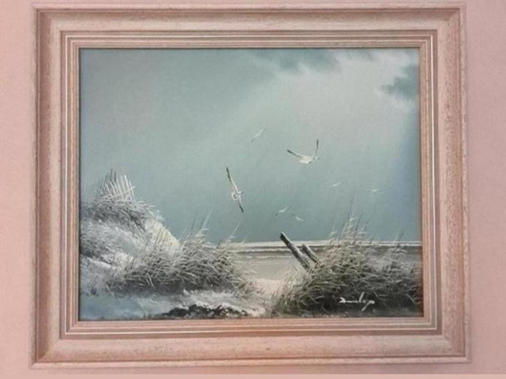 Olieverf schilderij duinen/strand/meeuwen Dunlop, Antiek en Kunst, Kunst | Schilderijen | Klassiek, Ophalen