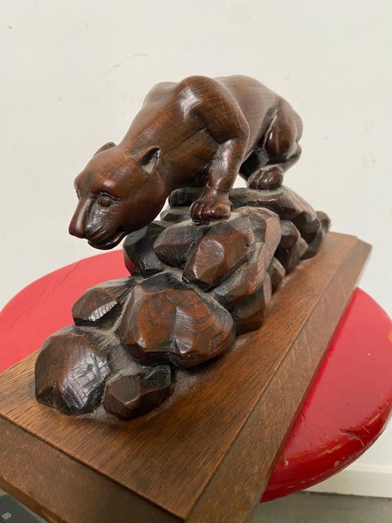 HANDGESNEDEN HOUTEN PANTER ART DECO, Antiek en Kunst, Houtsnijwerk, Minder dan 20 cm, Art deco, Ophalen of Verzenden