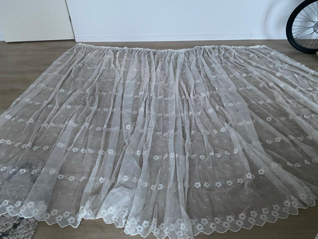 Witte Vitrage Gordijnen met Bloemmotief, Ophalen of Verzenden, Gebruikt, Wit, 200 cm of meer