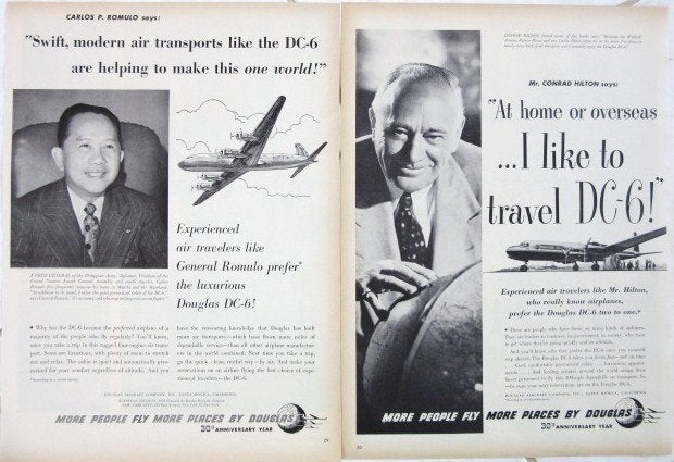 20 vintage advertenties vliegtuigen 50-79 Vliegtuig heli, Ophalen of Verzenden, Zo goed als nieuw, Reclamebord