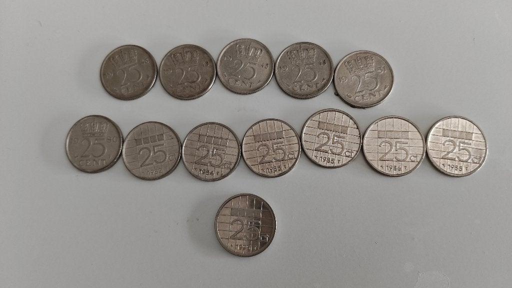 Gulden munten collectie partij 25 cent kwartjes, Setje, Koningin Beatrix, Zilver, 25 cent