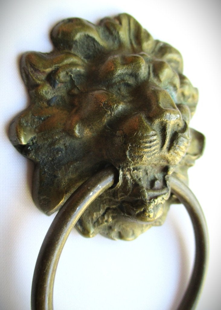 Deurklopper~Antieke Koperen Leeuw~Ring van koper, Ophalen of Verzenden