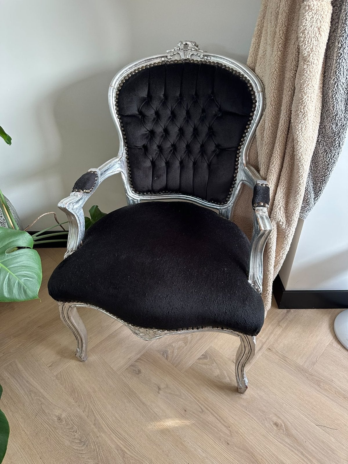 Barok fauteuil zwart met zilveren frame, Antiek en Kunst, Ophalen of Verzenden