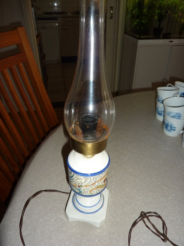oud olielampje aardewerk- glas, Antiek en Kunst, Ophalen of Verzenden