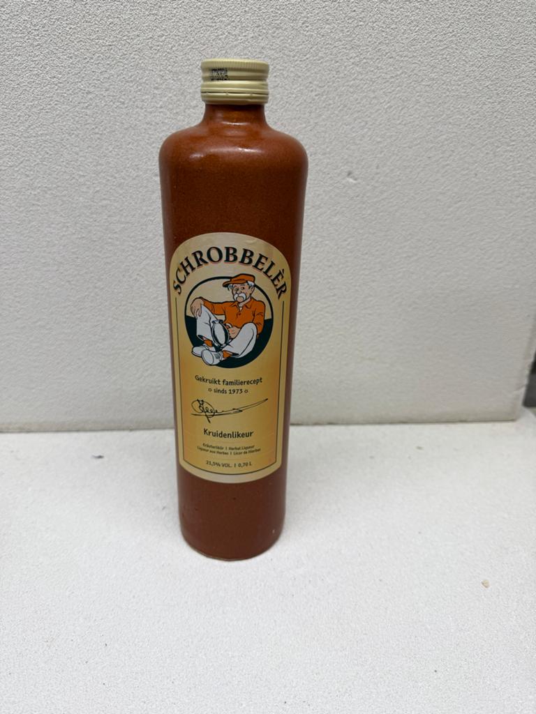 Lege Schrobbelèr fles - Bruine aardewerk fles, Verzamelen, Ophalen of Verzenden, Gebruikt, Gebruiksvoorwerp