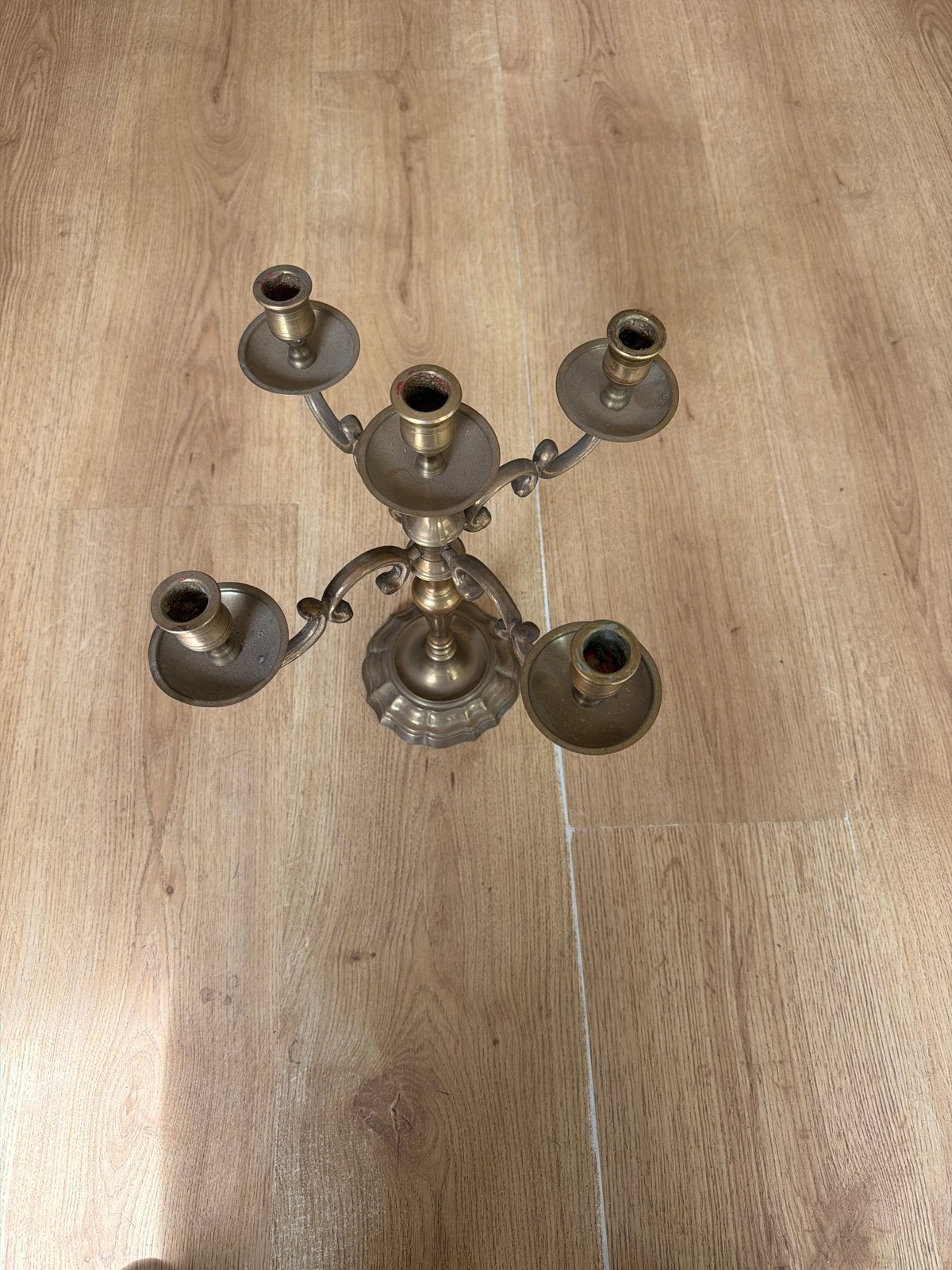 Antieke Koperen Kandelaar met Vijf Armen - Kunsthandel Alber, Antiek en Kunst, Ophalen, Koper of Brons