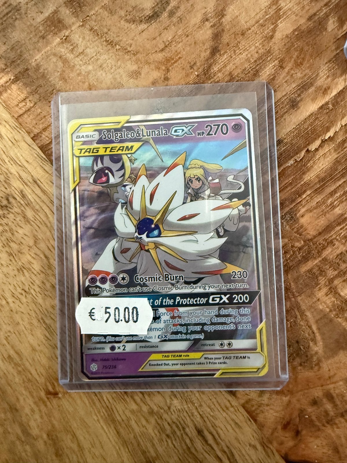 Pokémon Kaart Solgaleo & Lunala GX TAG TEAM HP 270, Ophalen of Verzenden, Zo goed als nieuw, Losse kaart