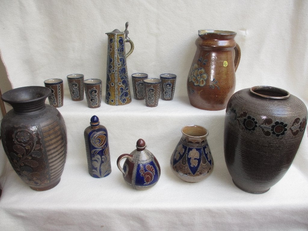 Verzameling steengoed handgemaakt pottenbakkers servies, Ophalen of Verzenden