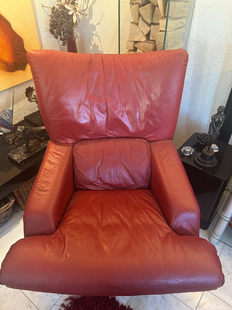 Rolf Benz 6500 Fauteuil Rood Leer, Huis en Inrichting, Ophalen, Gebruikt, 75 tot 100 cm, 75 tot 100 cm