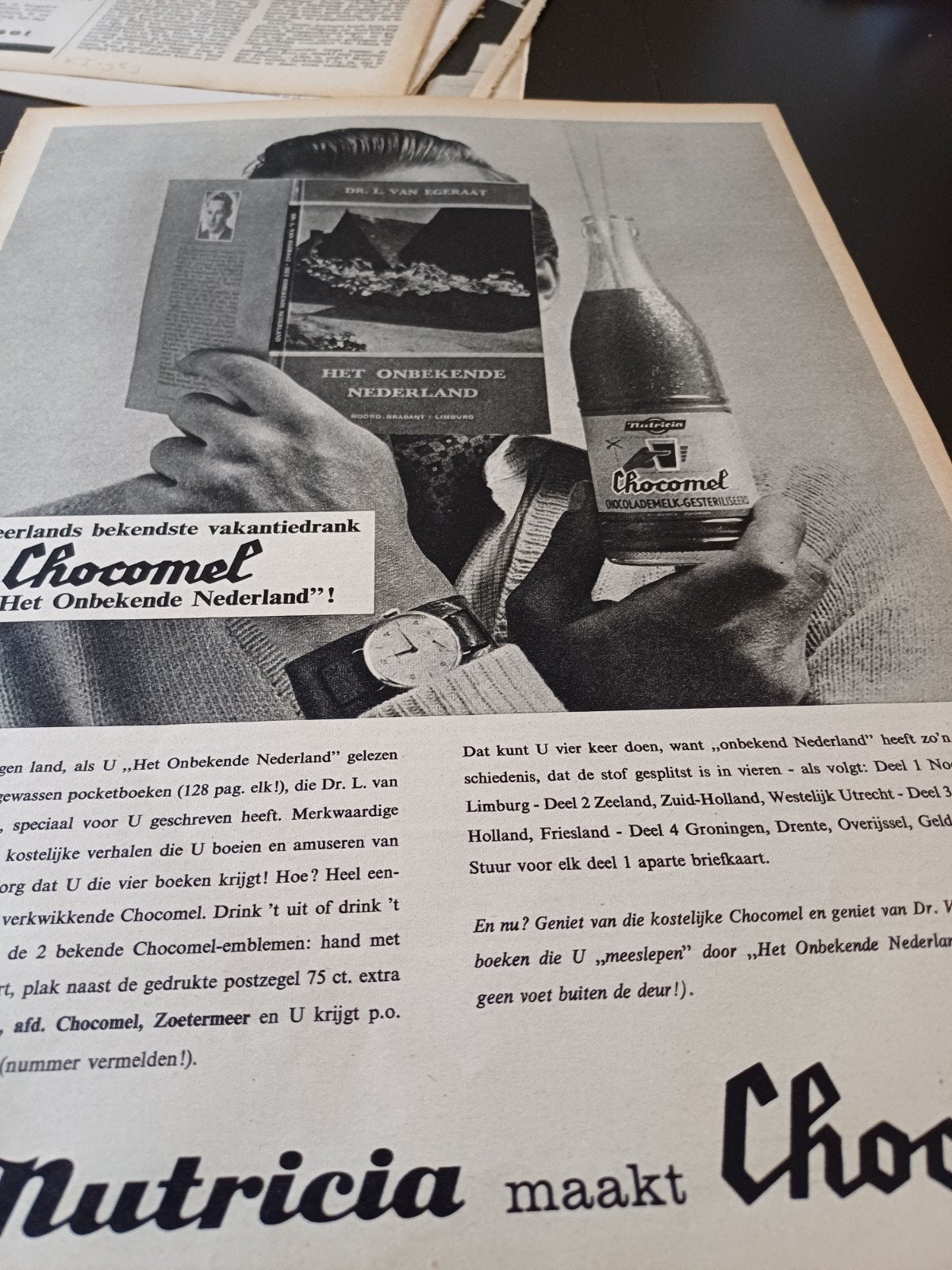 advertentie van Nutricia Chocomel vakantiedrank 1959, Ophalen of Verzenden, Zo goed als nieuw, Overige typen