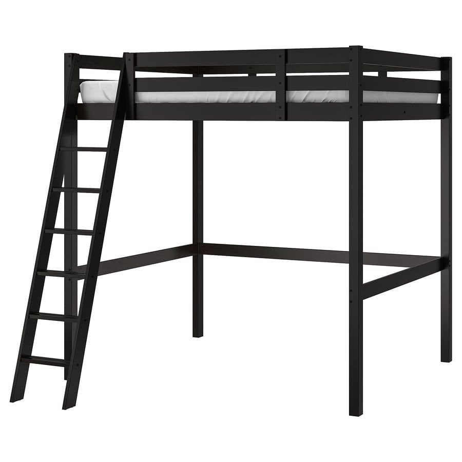 Ikea Stora Hoogslaper 140x200 - Zwart, 198cm hoog, Ophalen, Hoogslaper, Tweepersoons, 140 cm