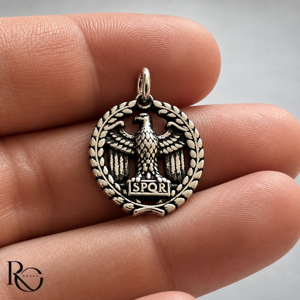 Zilveren SPQR Hanger Romeinse Adelaar Personaliseerbaar, Verzenden, Nieuw, Kruis of Symbool, Zilver