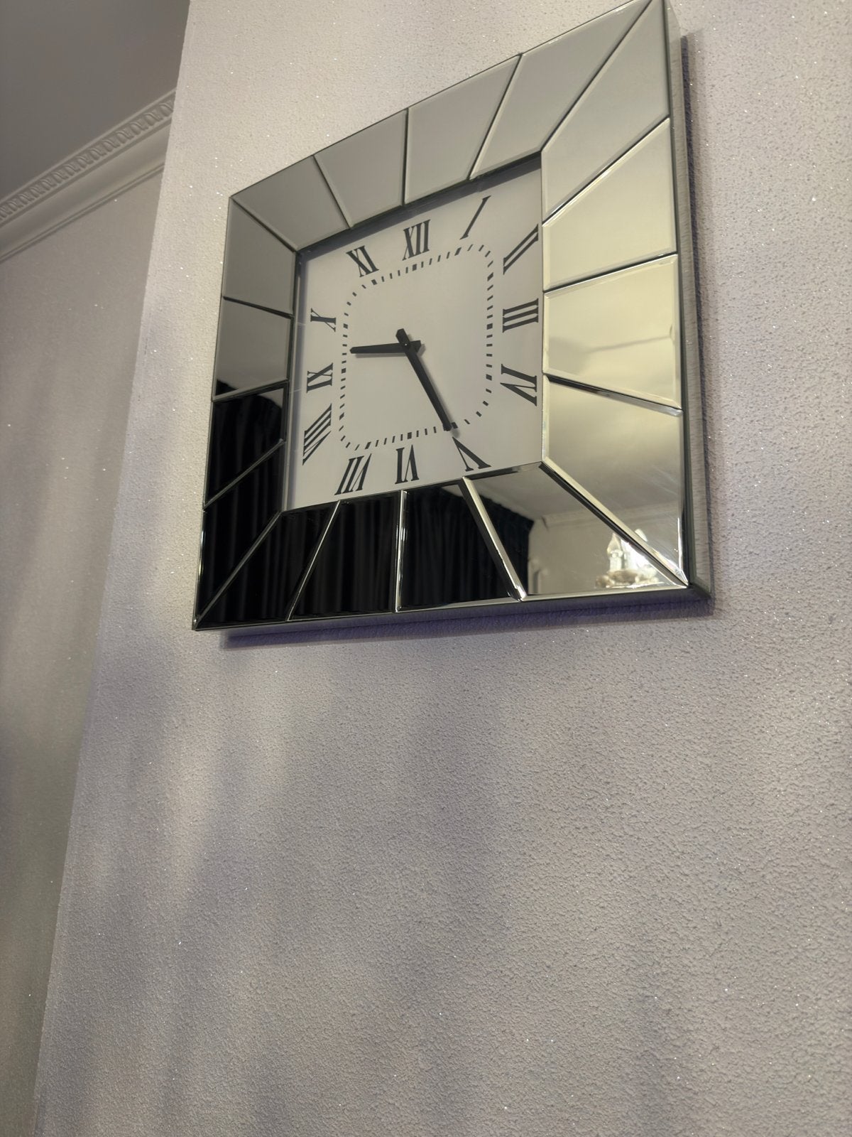 Moderne spiegel wandklok met Romeinse cijfers, Ophalen, Wandklok, Analoog, Werkt op batterijen