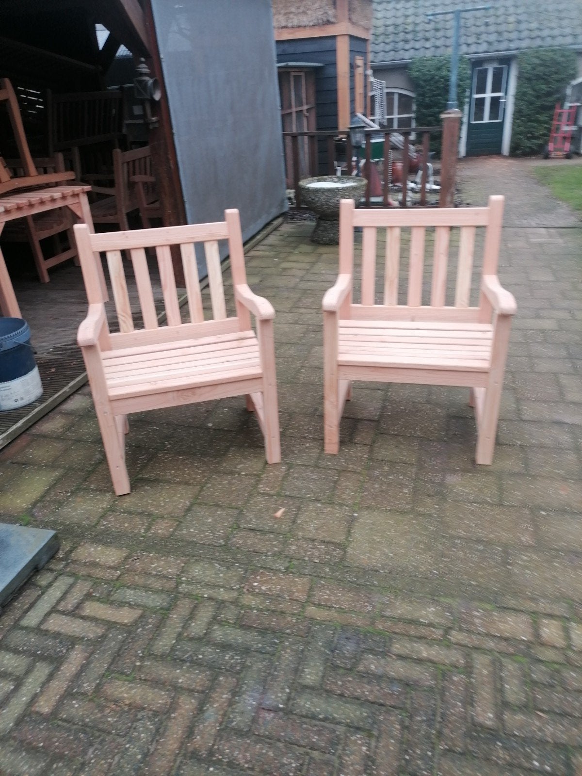 2 nieuwe Douglas houten tuin stoelen, Tuin en Terras, Ophalen, Nieuw, Hout