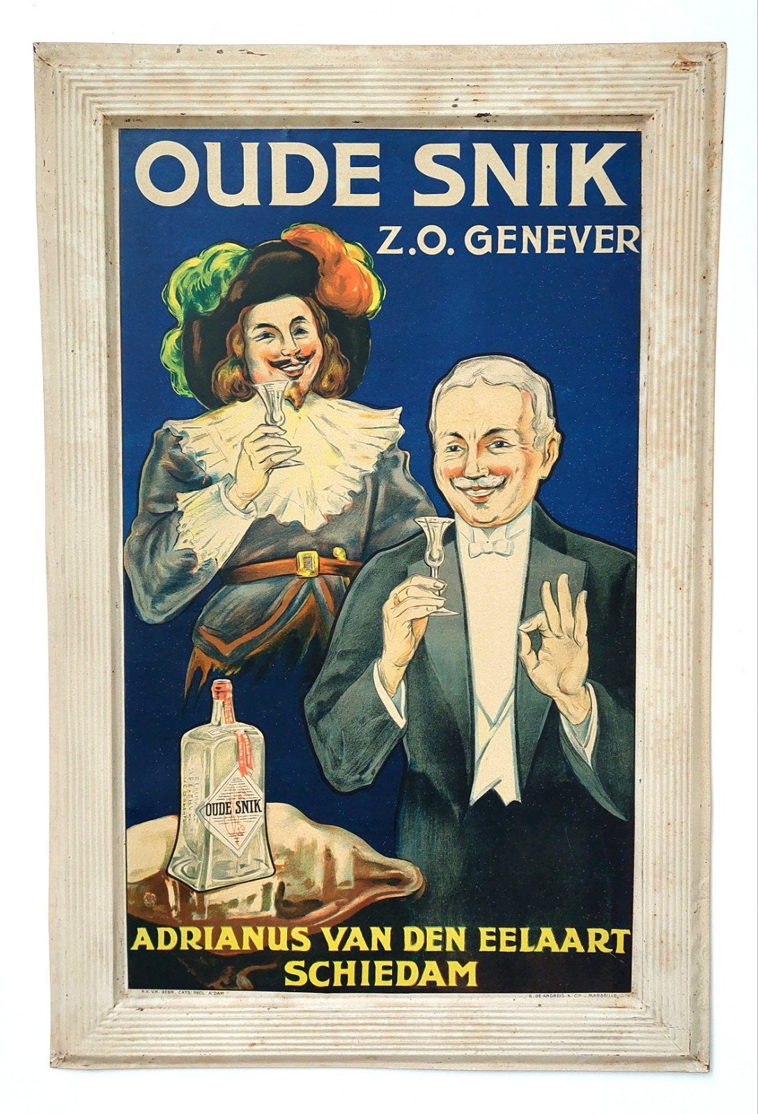 Oud Blikken Bord Oude Snik Genever Reclamebord Schiedam, Ophalen of Verzenden, Gebruikt, Reclamebord