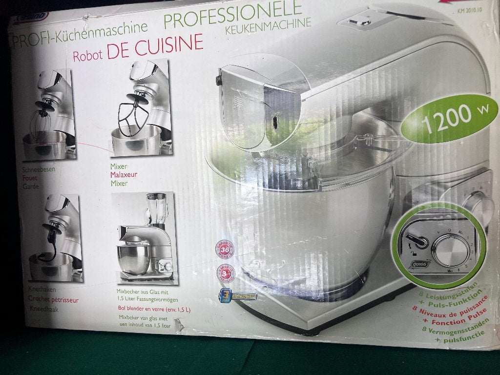 Quigg Professionele Keukenmachine (1200W) – Compleet in Doos, 4 liter of meer, Ophalen, Zo goed als nieuw, 3 snelheden of meer