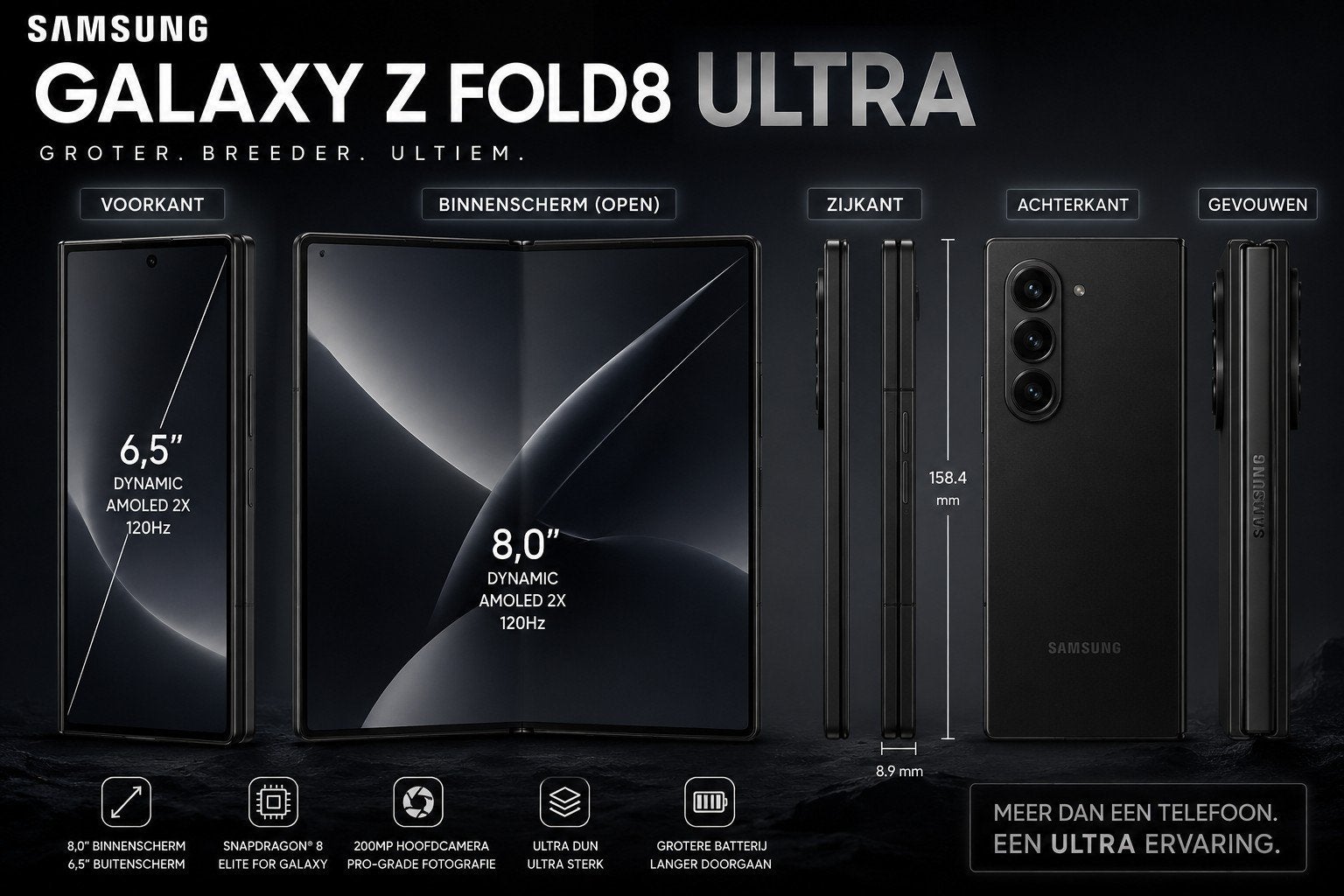 Samsung Galaxy Z Fold8 Ultra - Black 256gb [doos gesealed], Telecommunicatie, Mobiele telefoons | Samsung, Ophalen, Zwart, Nieuw