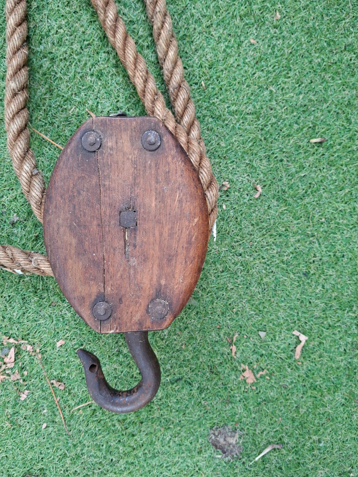 Antieke houten katrollen met touw - set van 3, Ophalen of Verzenden