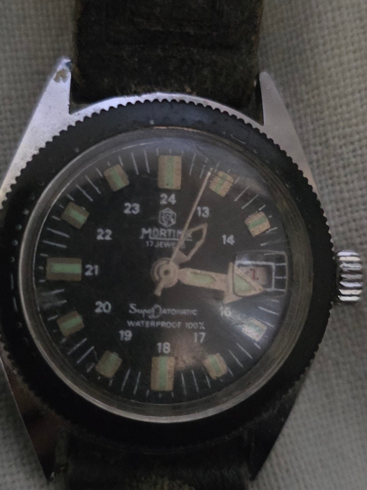 Vintage Mortima Super Datomatic Duiker Horloge, Sieraden, Tassen en Uiterlijk, Horloges | Antiek, Overige merken, Staal, Met bandje