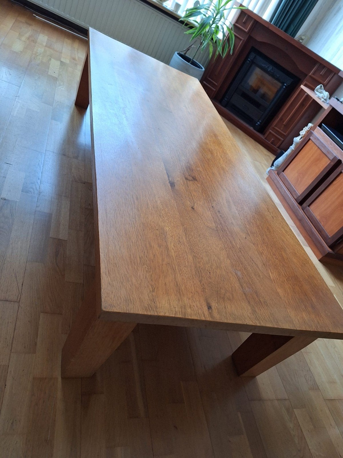 Robuuste eikenhouten salontafel - 200x79x45 cm, Ophalen, Gebruikt, 100 tot 150 cm, Eikenhout
