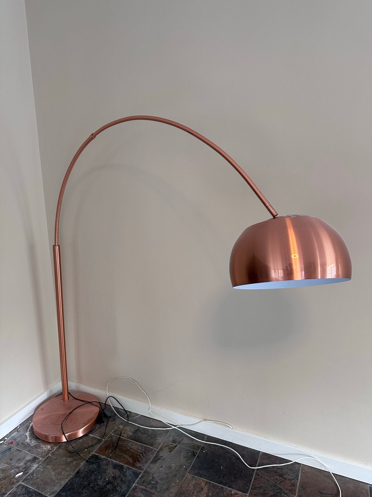 Zuiver Booglamp Koper - Vloerlamp met Koperen Kap, Ophalen, E27 (groot), Zo goed als nieuw, Metaal