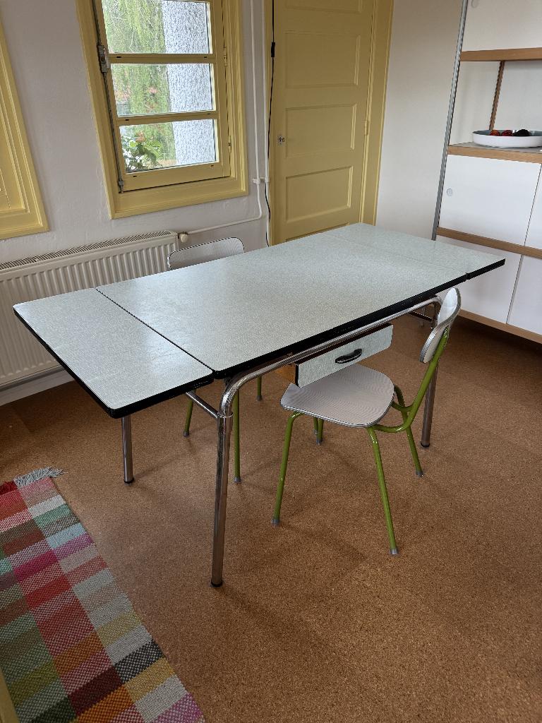 vintage formica tafel, Ophalen, Gebruikt, Overige houtsoorten, 100 tot 150 cm