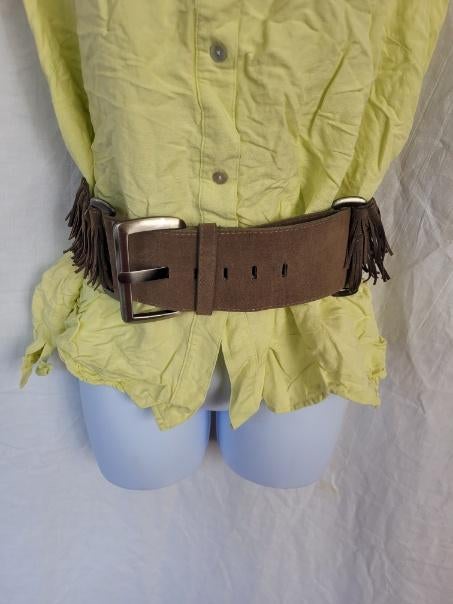 Gave riem met franjes, deels elastisch, 80 tot 90 cm, Bruin, ., Ophalen of Verzenden