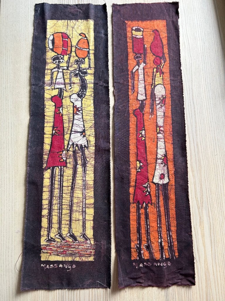 Set van 2 handgeschilderde Afrikaanse batiks | gesigneerd, Ophalen of Verzenden, Textiel, Gesigneerd, Figuren