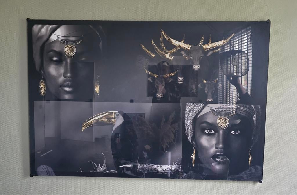 Grote plexiglas wanddecoratie zwart/goud 120x80 cm – modern, Ophalen, Zo goed als nieuw, Foto of Poster