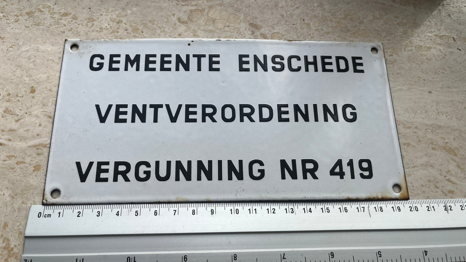 Emaille bord VENT VERORDENING ENSCHEDE VERGUNNING, Ophalen of Verzenden, Reclamebord