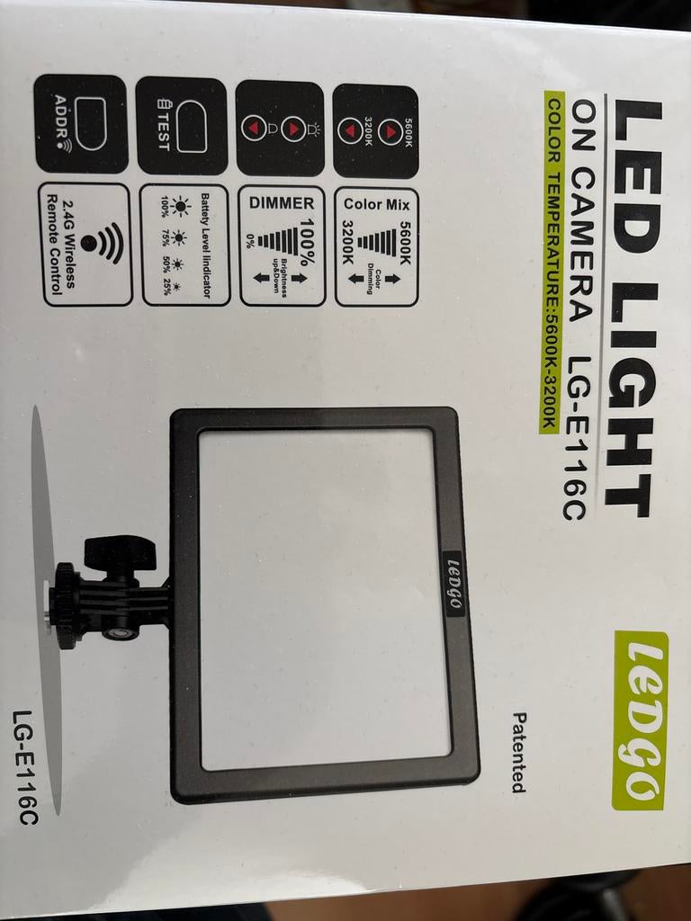 LEDGO LG-E116C On-Camera LED Licht 5600K-3200K, Ophalen of Verzenden, Zo goed als nieuw, Lamp of Flitsset