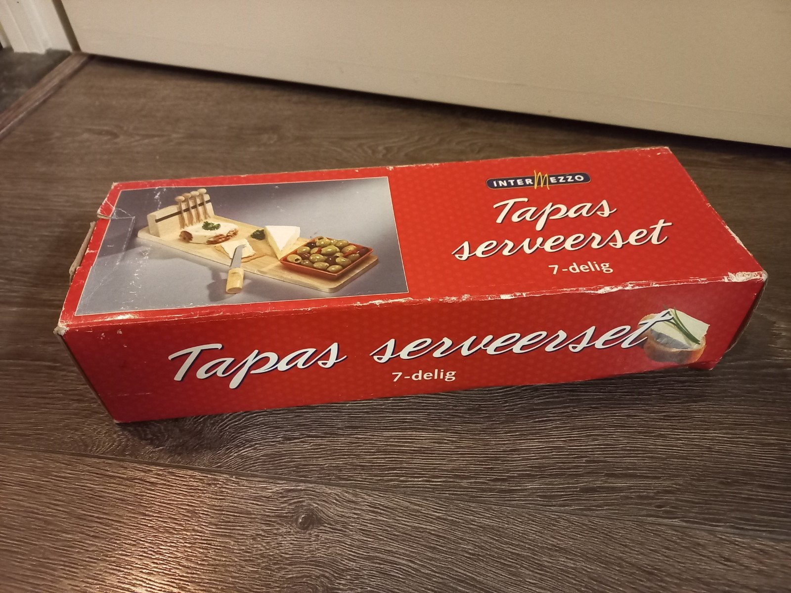 Tapas serveerset 7-delig, hout en keramiek, Hout, Snij-/serveerplank, Nieuw, Ophalen of Verzenden
