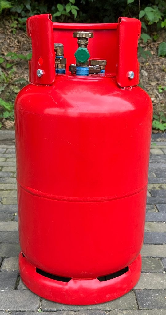 Gasfles LPG, 27 liter, staal, staand, gekeurd tot 06-2027, Caravans en Kamperen, Ophalen, Gebruikt
