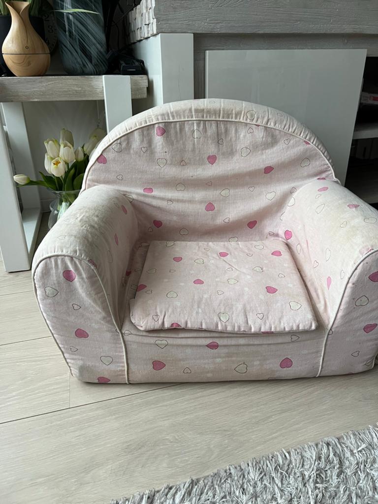 Roze kinderstoel/kinderfauteuil met hartjespatroon, Ophalen of Verzenden, Gebruikt, Eenpersoons