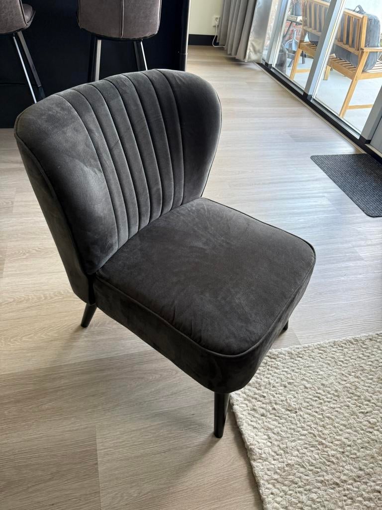 Velvet fauteuil / stoel – antraciet, Ophalen, Gebruikt, Eenpersoons, 75 tot 100 cm