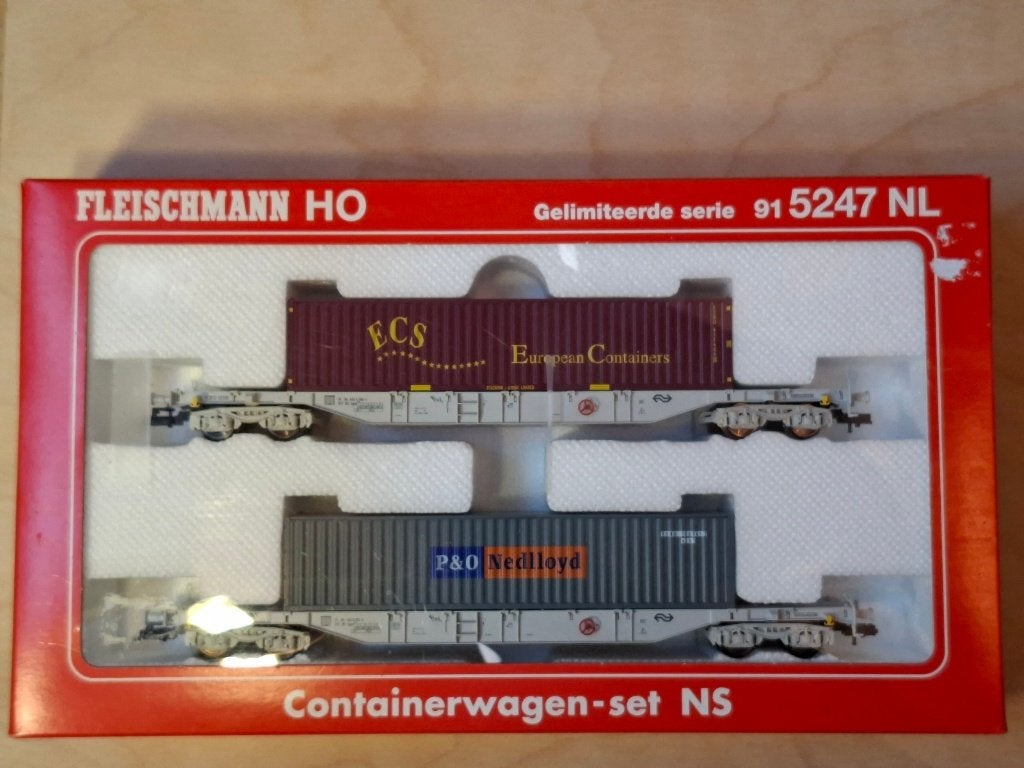 Fleischmann 915247 met 2 containerwagons NS, Hobby en Vrije tijd, Gelijkstroom, Fleischmann, Wagon, Ophalen of Verzenden